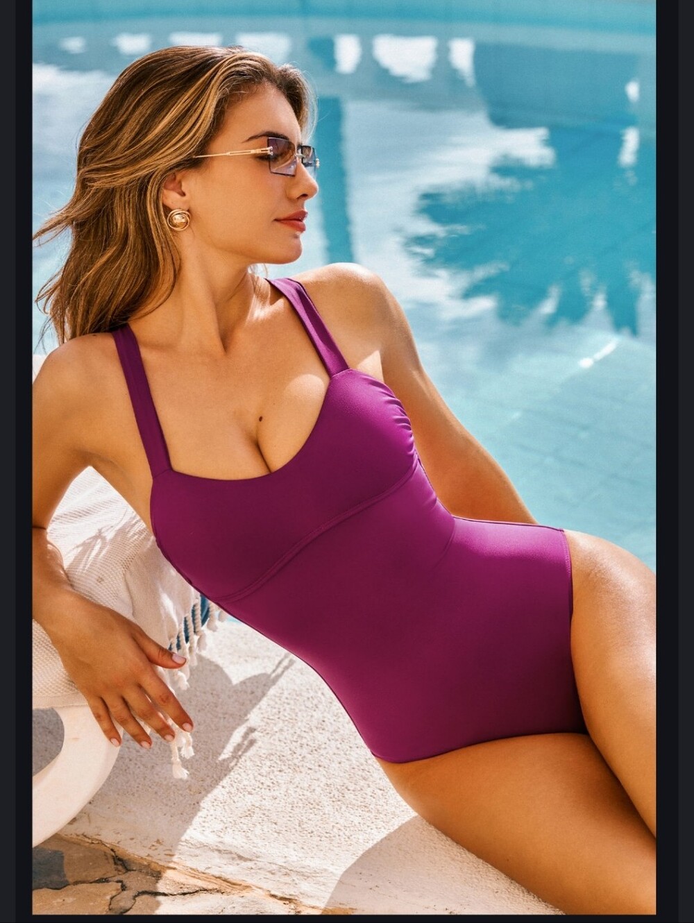 Cupshe Women's Wine Color One-Piece Swimsuit
